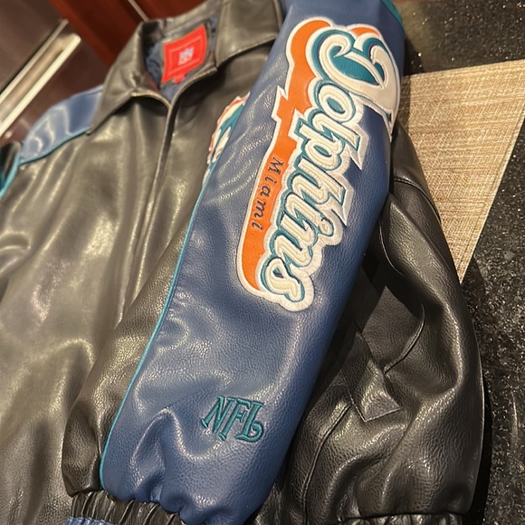 Miami Dolphins faux leather jacket XL excellent condition.  non smoking owner. - Picture 2 of 5
